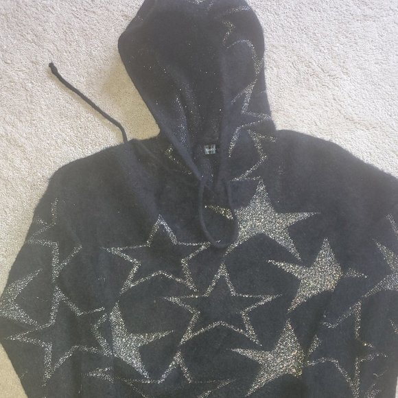 Womens oversized cashmere hooded sweater with silver stars - Picture 1 of 2
